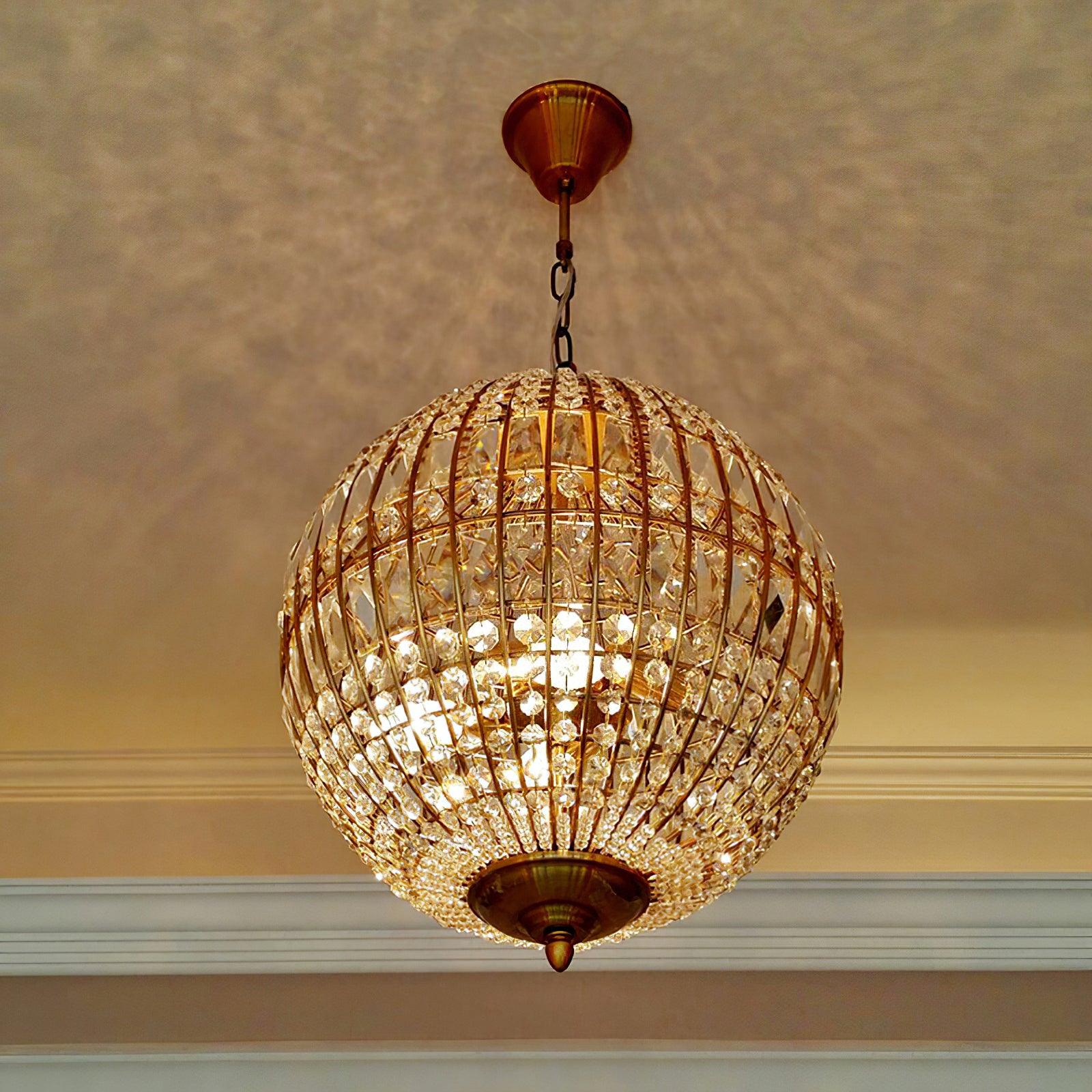 Elyinissa Chandelier Gold Globe Crystal Vintage