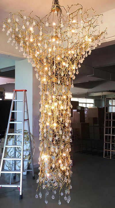 Abeleisa Tree Branch Staircase Brass Crystal Chandelier