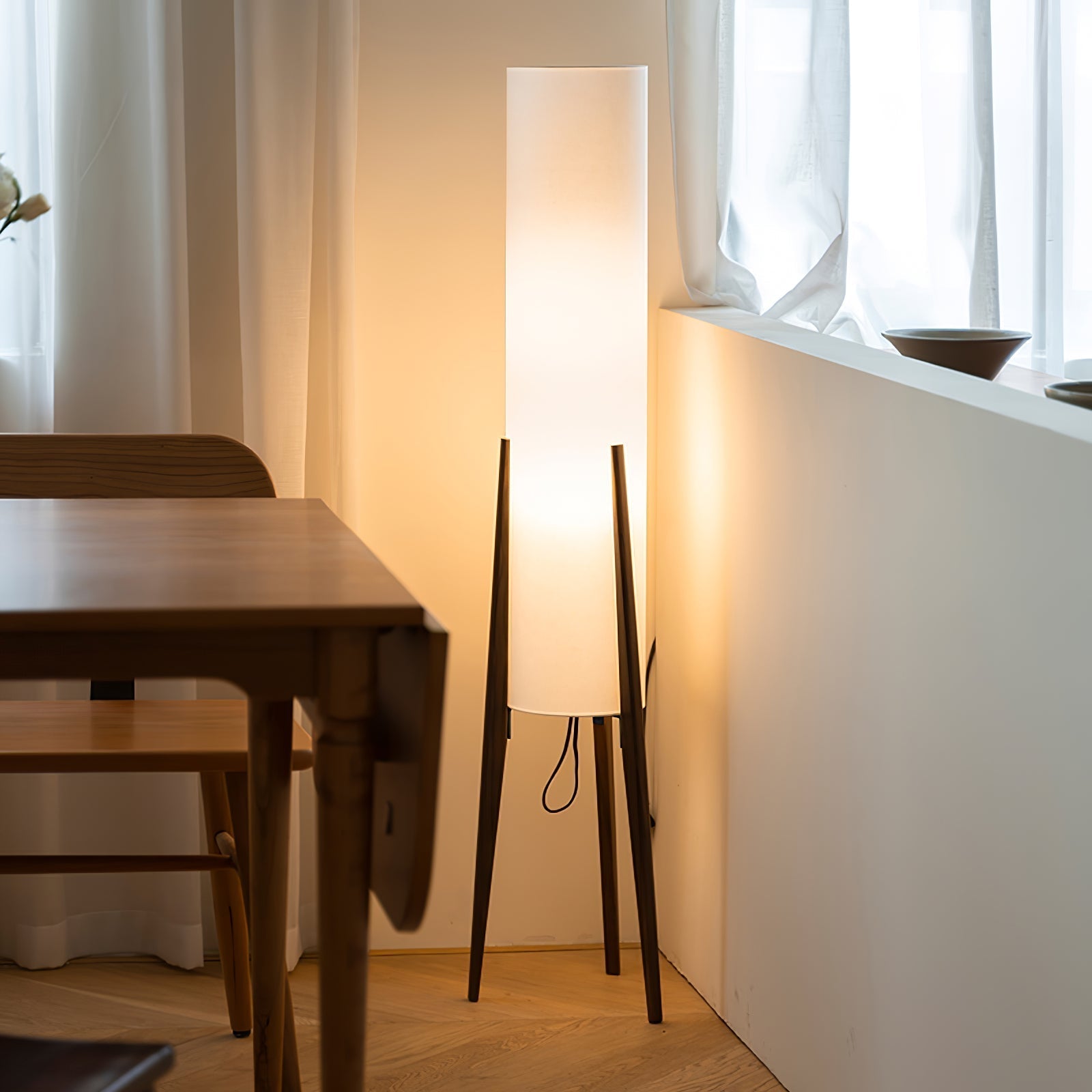 Triluxe Wood & Fabric Modern Floor Lamp