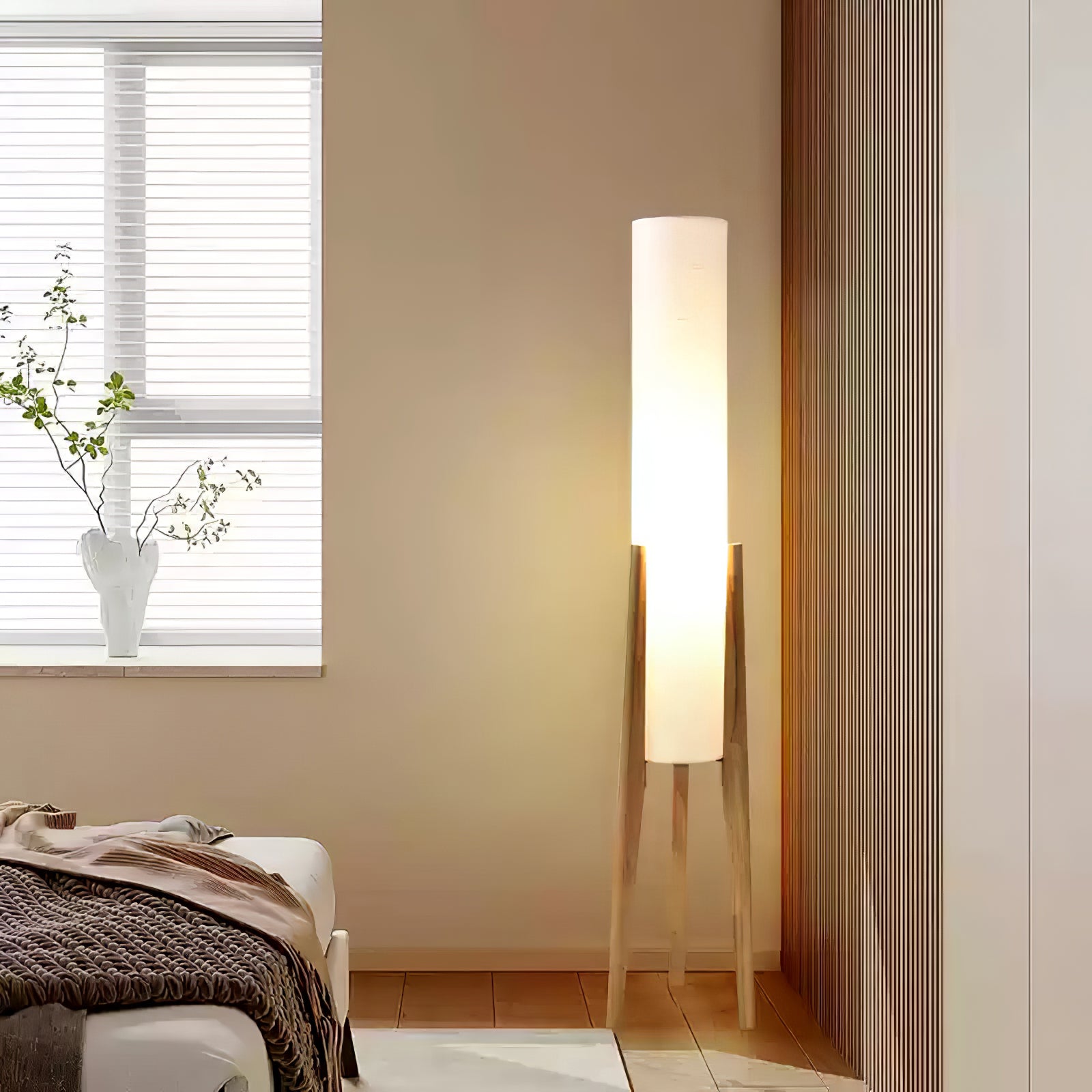 Triluxe Wood & Fabric Modern Floor Lamp