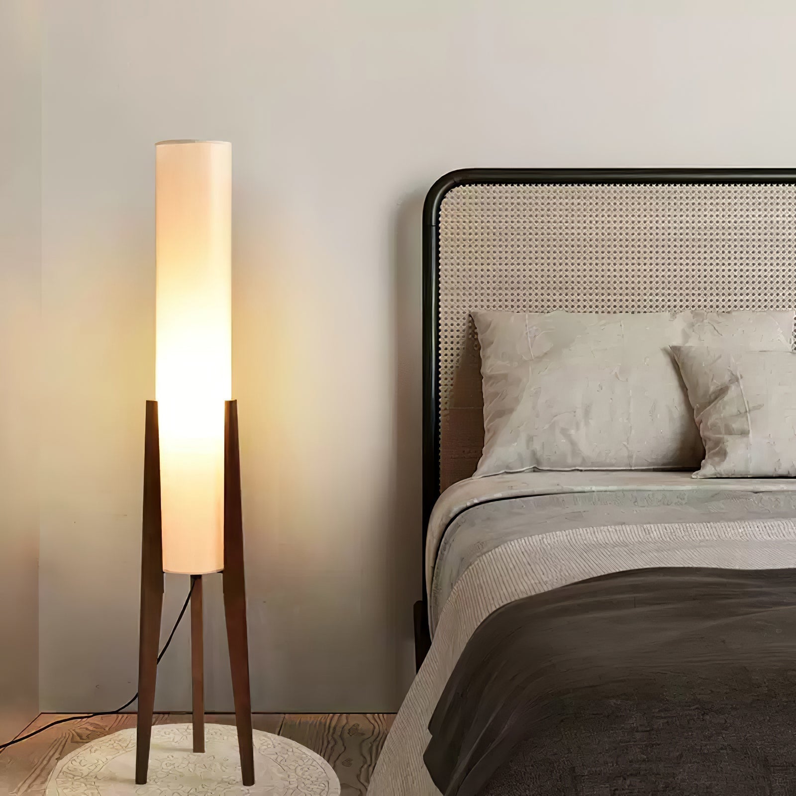 Triluxe Wood & Fabric Modern Floor Lamp