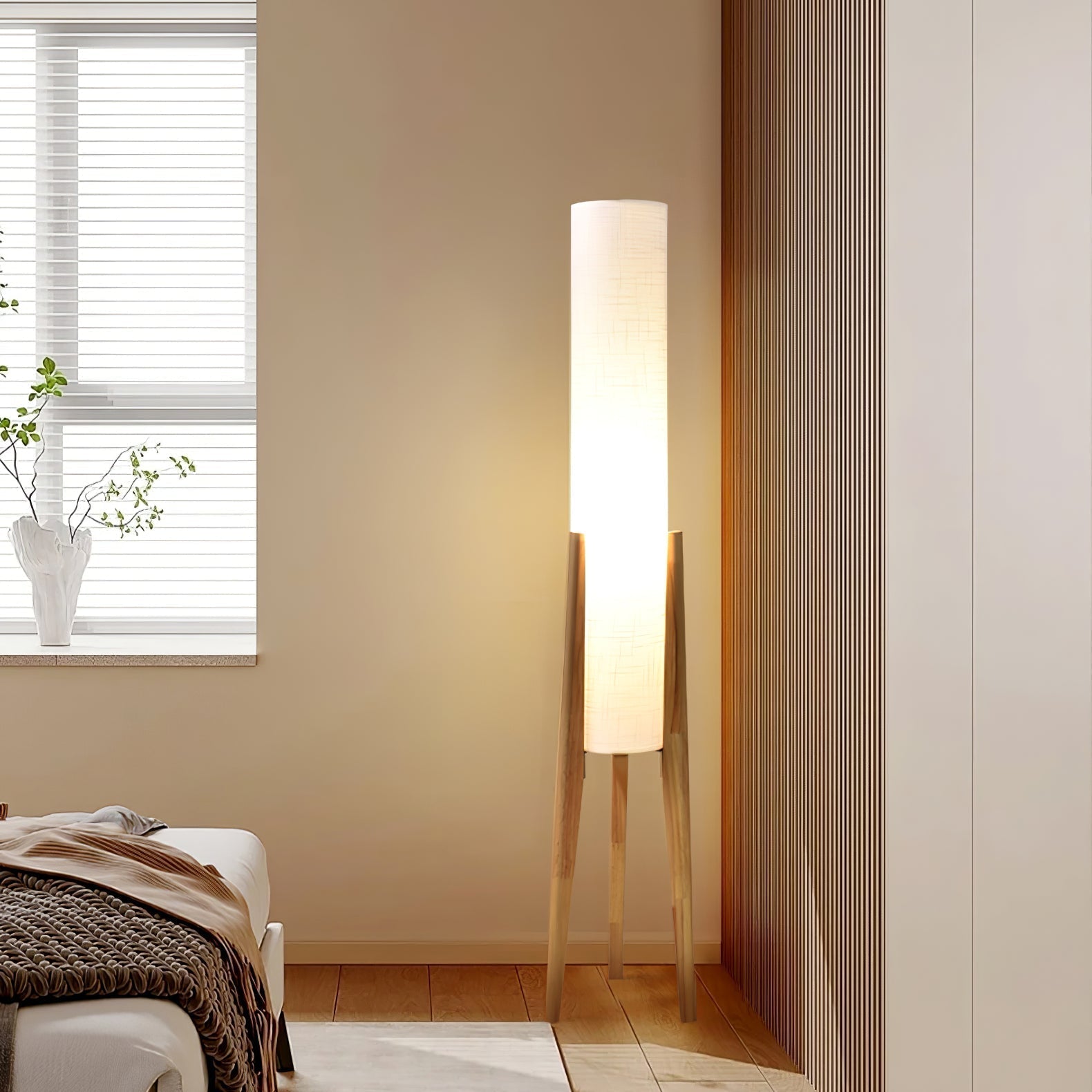 Triluxe Wood & Fabric Modern Floor Lamp