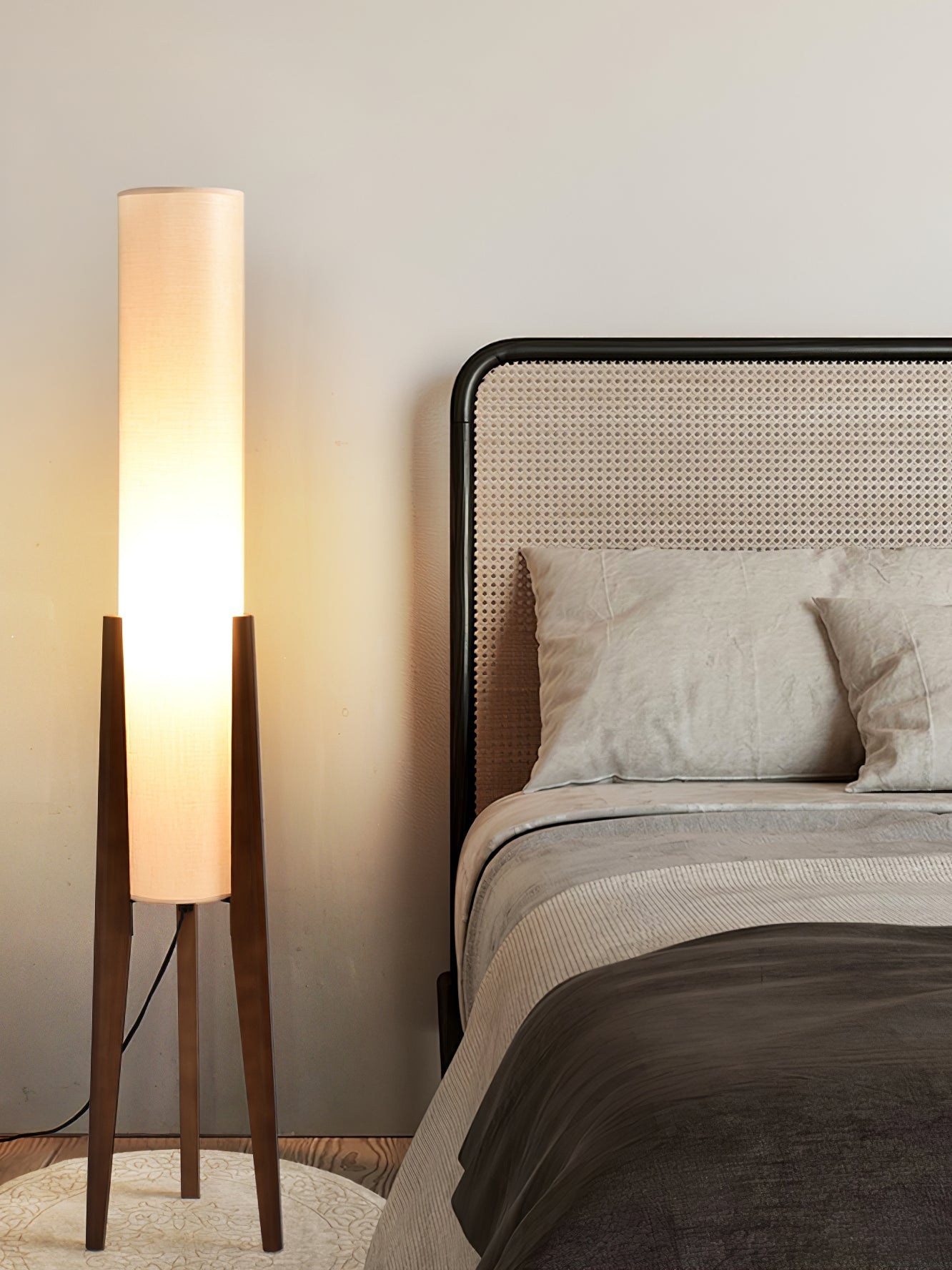 Triluxe Wood & Fabric Modern Floor Lamp
