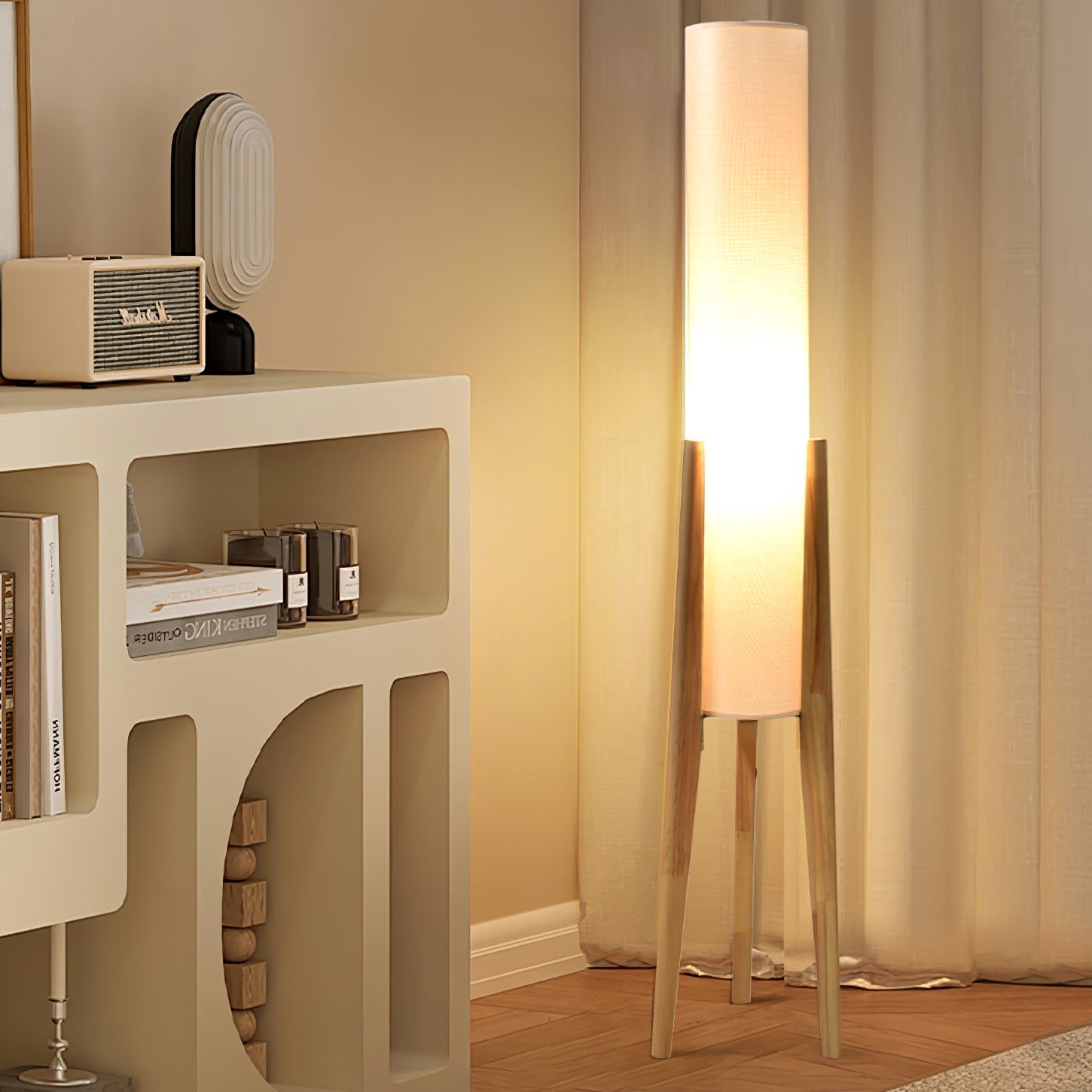 Triluxe Wood & Fabric Modern Floor Lamp