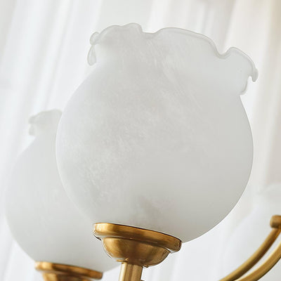 Elvelora Chandelier Tulip Glass Wood Brass Vintage