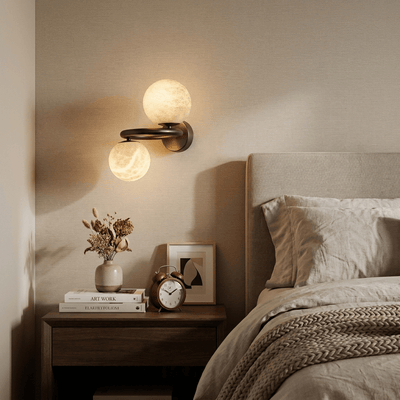 Two Globe Alabaster Wall Sconce