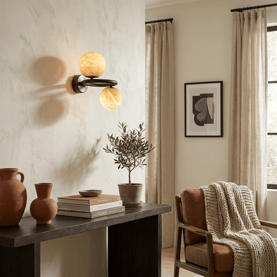 Two Globe Alabaster Wall Sconce