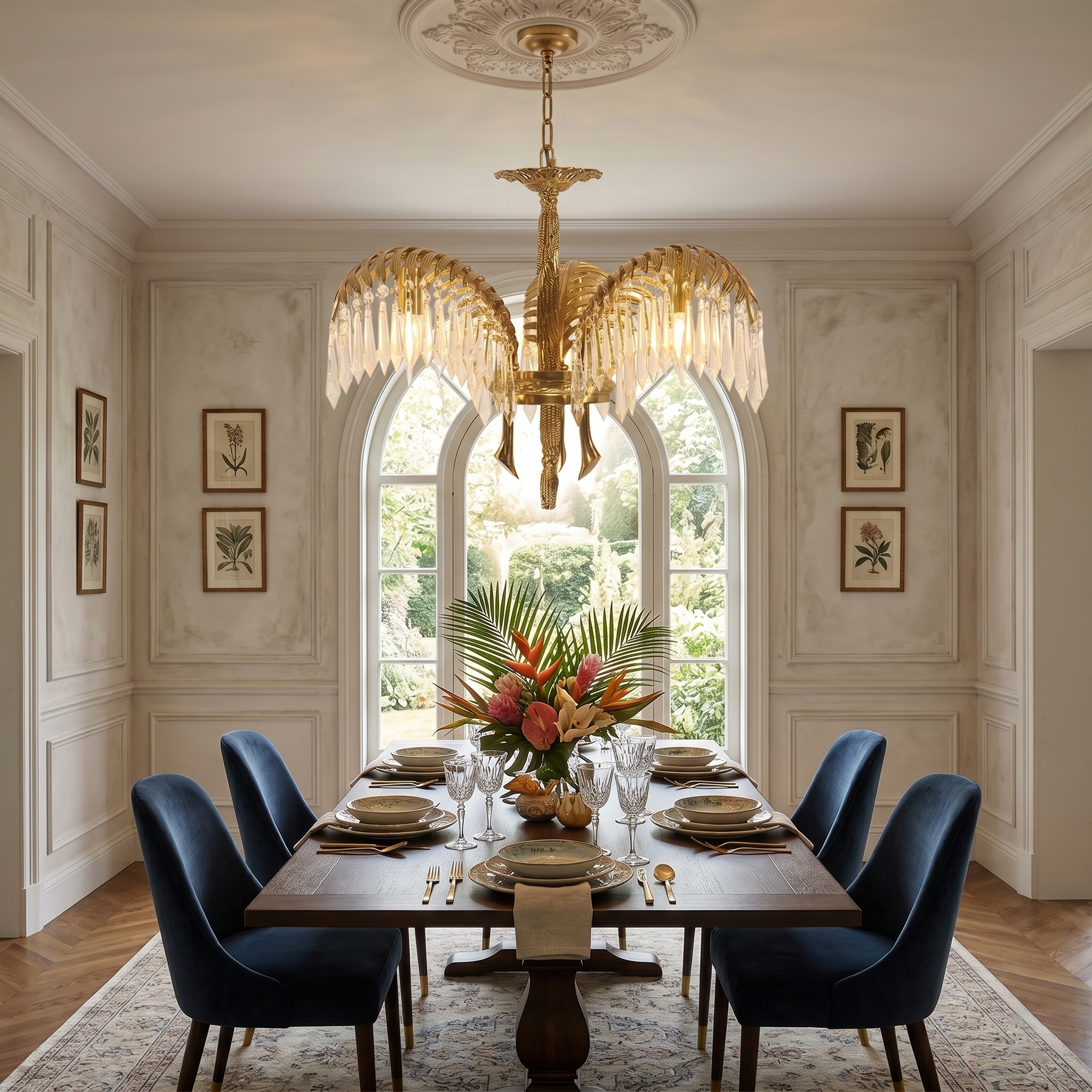 Orlafield Brass Palm Leaf Crystal Chandelier