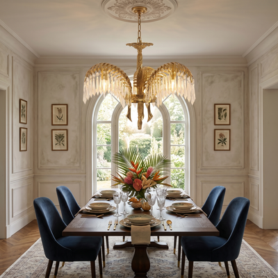 Orlafield Brass Palm Leaf Crystal Chandelier
