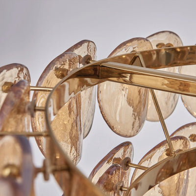 Lioroelle Chandelier Amber Glass Disc Fish Scale Brass