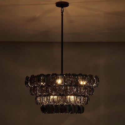 Lioroelle Chandelier Amber Glass Disc Fish Scale Brass