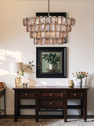 Lioroelle Chandelier Amber Glass Disc Fish Scale Brass