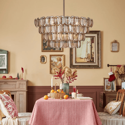 Lioroelle Chandelier Amber Glass Disc Fish Scale Brass
