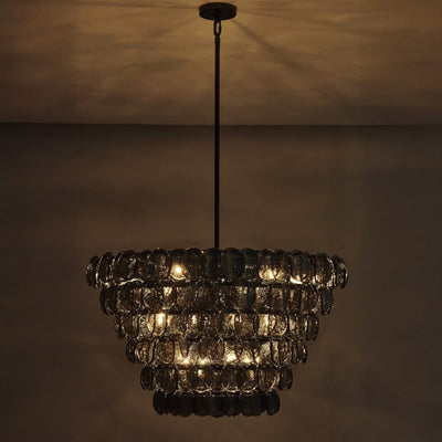 Celalella Chandelier Large Amber Glass Disc Fish Scale Brass
