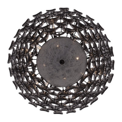 Celalella Chandelier Large Amber Glass Disc Fish Scale Brass