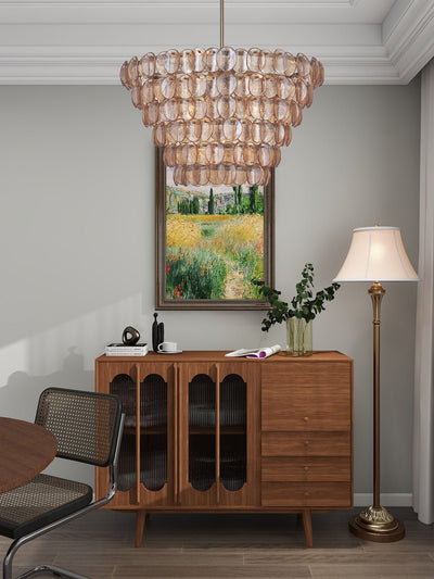 Celalella Chandelier Large Amber Glass Disc Fish Scale Brass