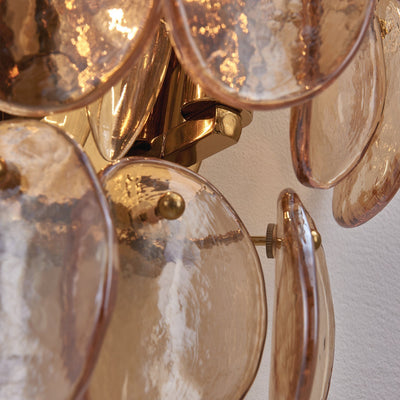 Aurora Wall Lamp Amber Glass Disc Fish Scale Brass - Neutral Decor
