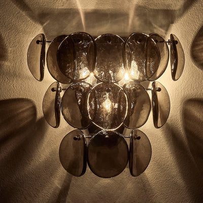 Aurora Wall Lamp Amber Glass Disc Fish Scale Brass - Neutral Decor