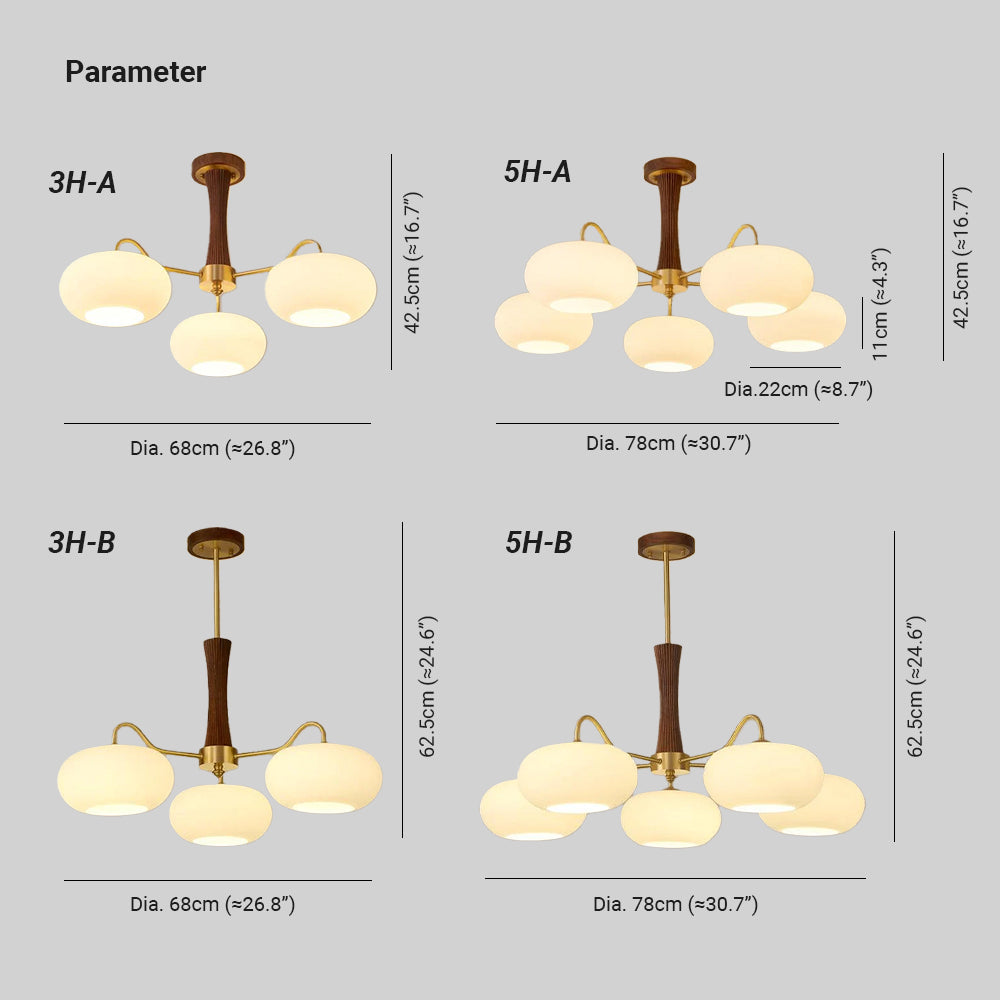 Valentina Brass Wooden  Glass Persimmon Chandelier
