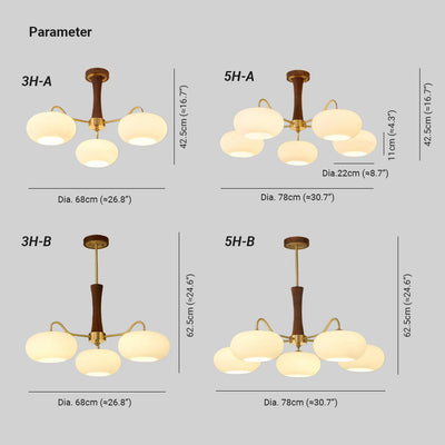 Valentina Brass Wooden  Glass Persimmon Chandelier