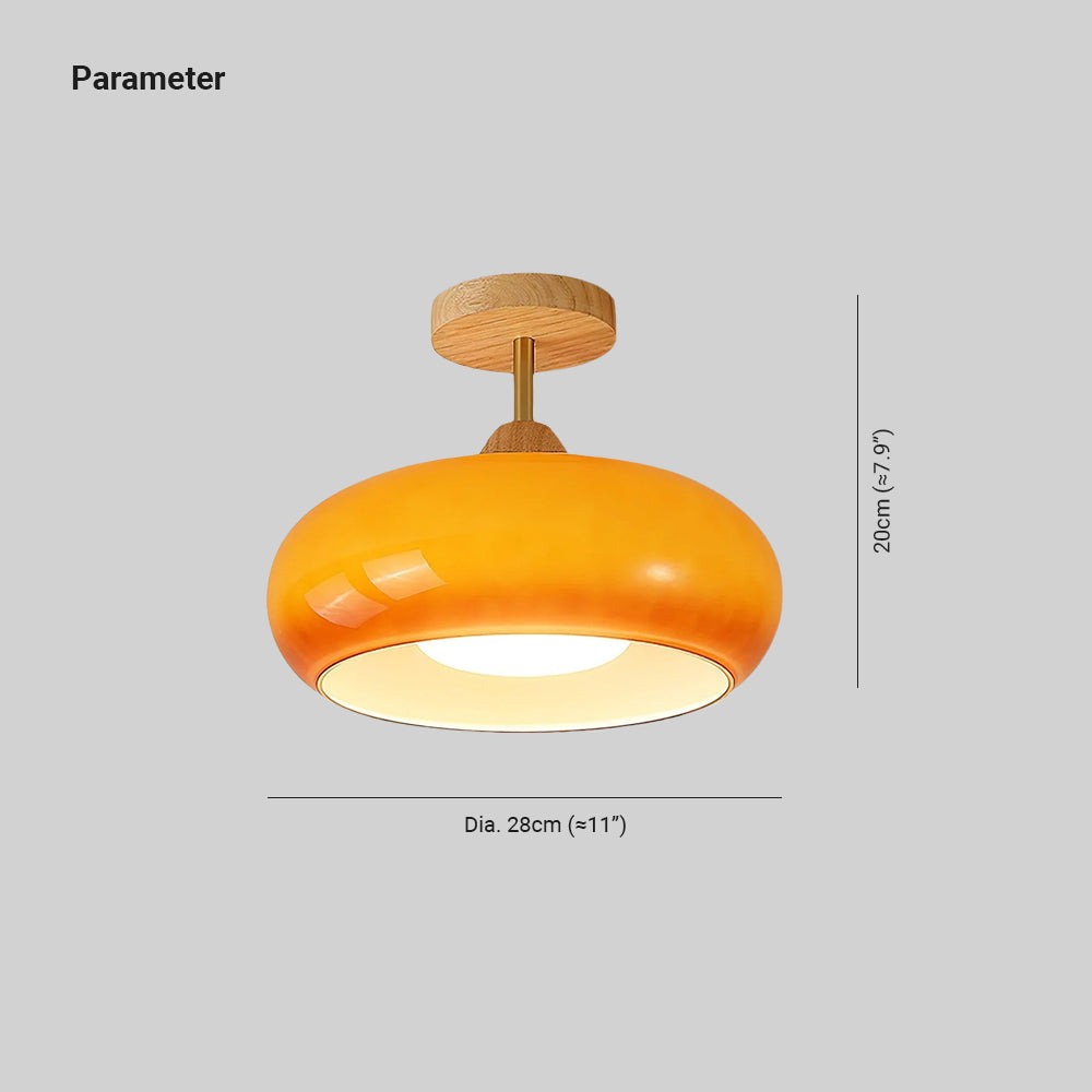 Valentina  Flush Mount Ceiling Light Glass Wood &Orange&White