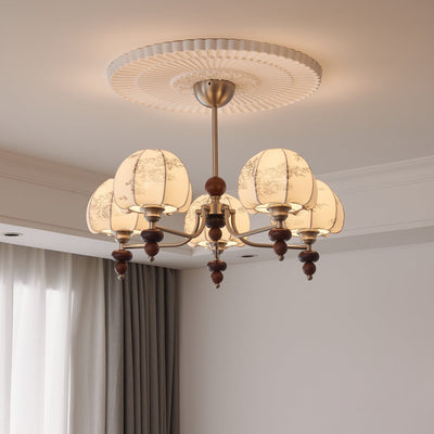 Comirisra Premium Traditional Petal Fabric Wood Chandelier