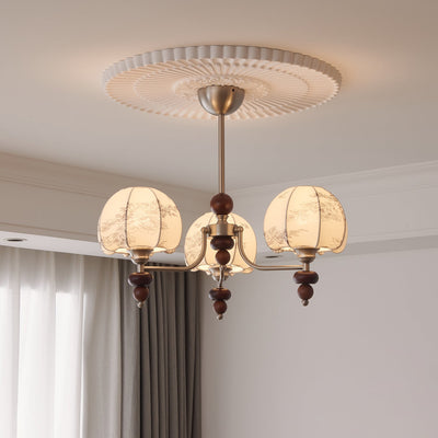 Comirisra Premium Traditional Petal Fabric Wood Chandelier