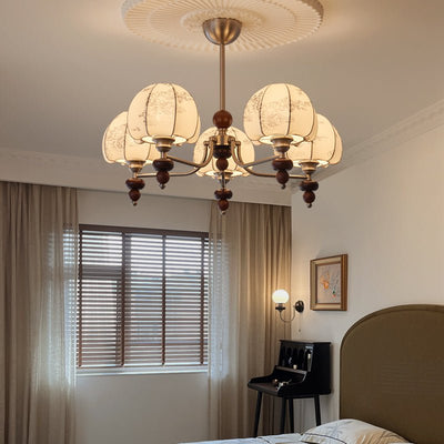 Comirisra Premium Traditional Petal Fabric Wood Chandelier