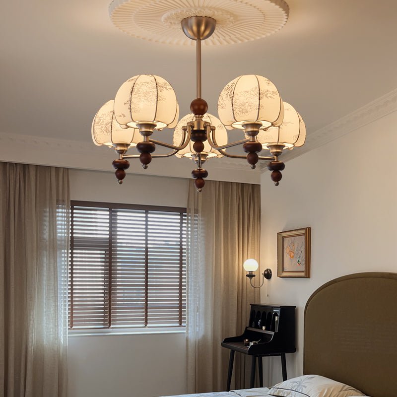 Comirisra Premium Traditional Petal Fabric Wood Chandelier