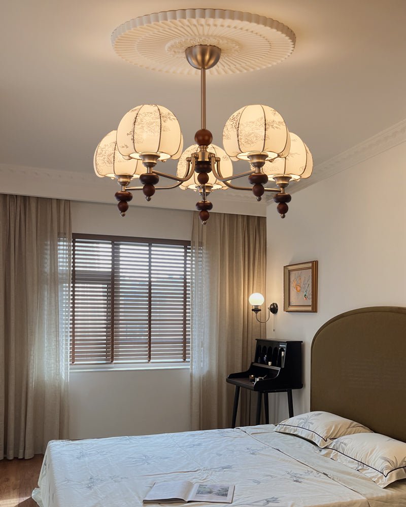 Comirisra Premium Traditional Petal Fabric Wood Chandelier