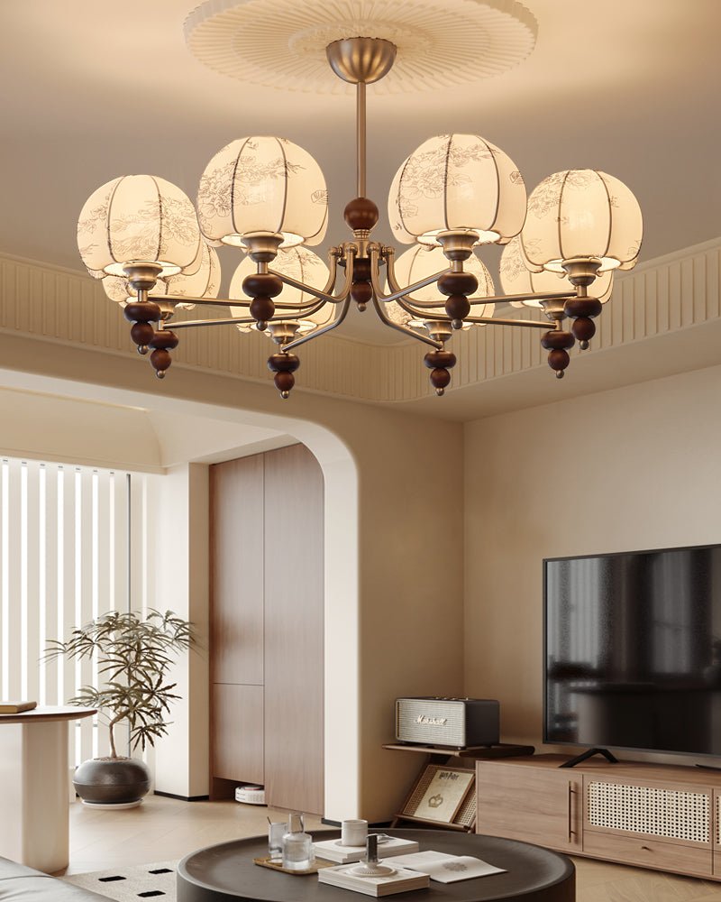 Comirisra Premium Traditional Petal Fabric Wood Chandelier