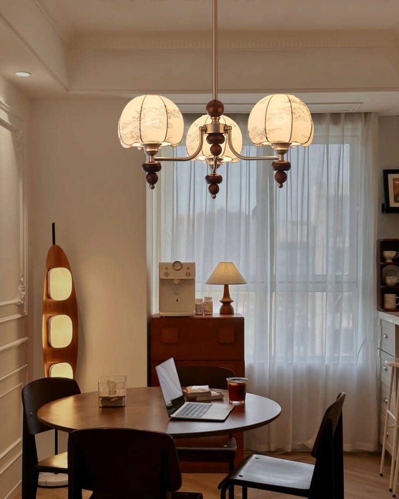 Comirisra Premium Traditional Petal Fabric Wood Chandelier