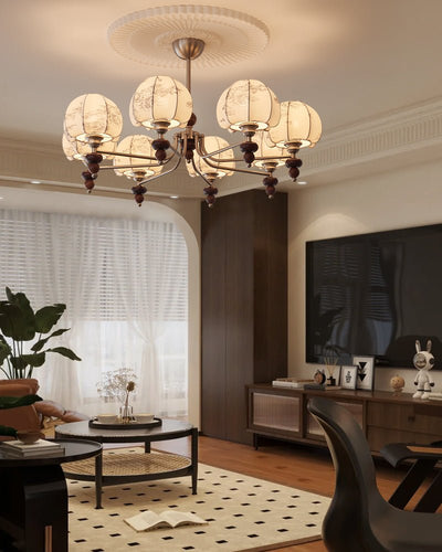 Comirisra Premium Traditional Petal Fabric Wood Chandelier
