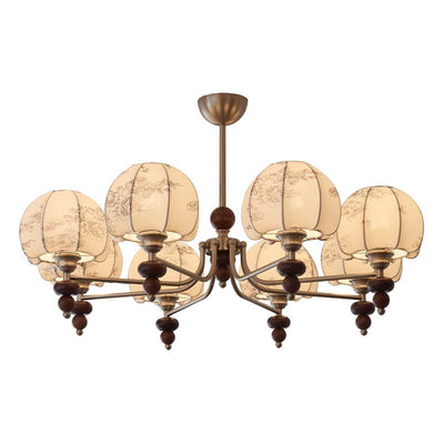 Comirisra Premium Traditional Petal Fabric Wood Chandelier