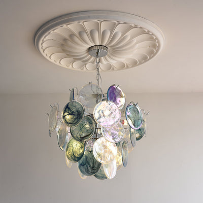 Venfield Chandelier Iridescent Glass Disc Cascade - Neutral Decor