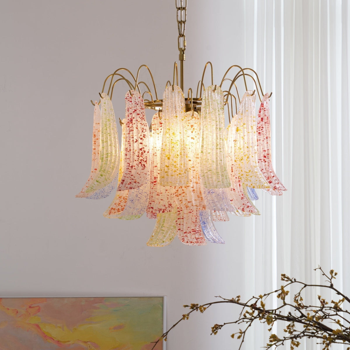 Velirelle Chandelier Colorful Murano Glass Petals Vintage