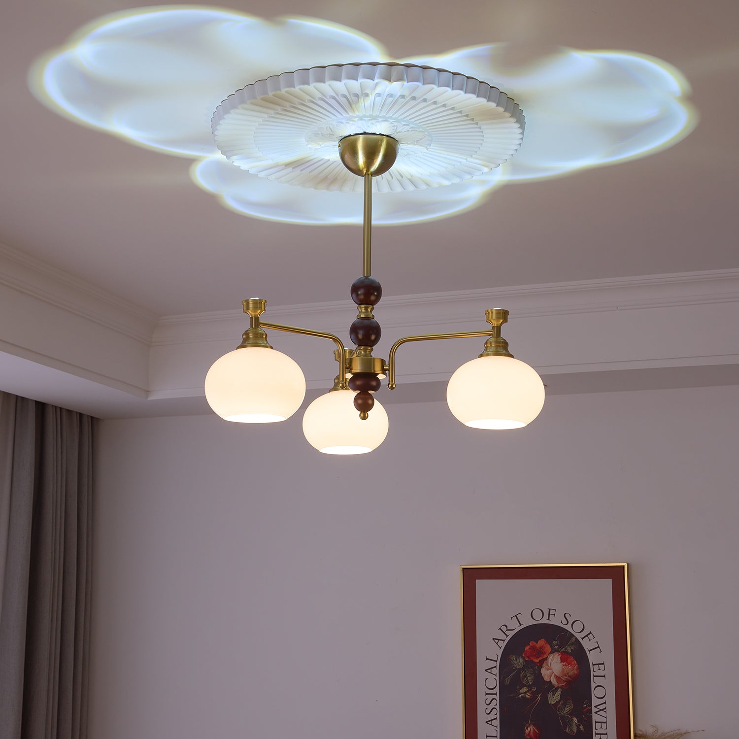 Aursolos Traditional Elegance Wood Glass Chandelier