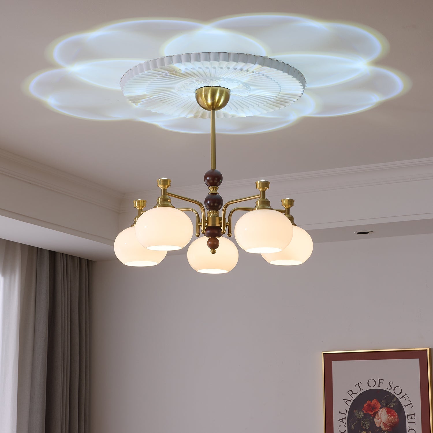 Aursolos Traditional Elegance Wood Glass Chandelier