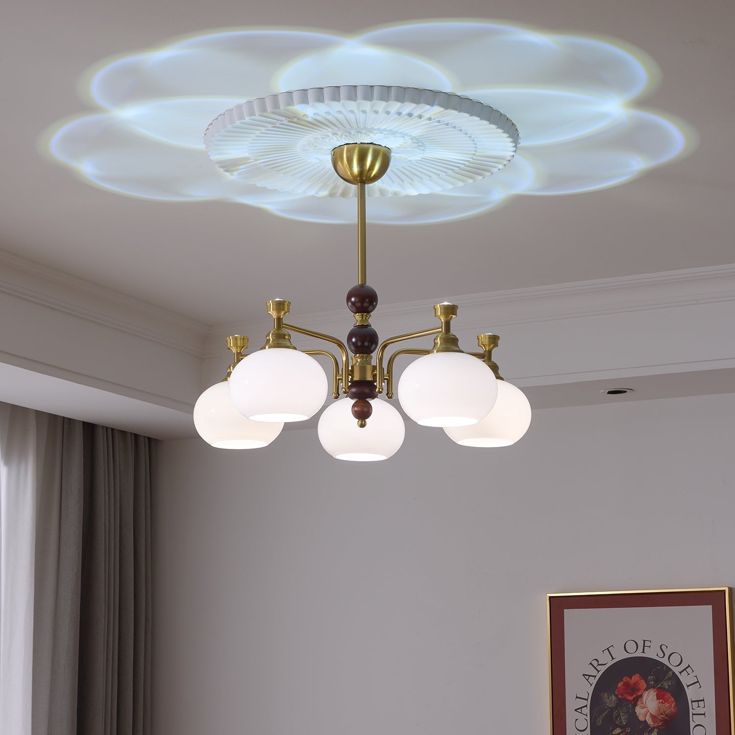 Aursolos Traditional Elegance Wood Glass Chandelier
