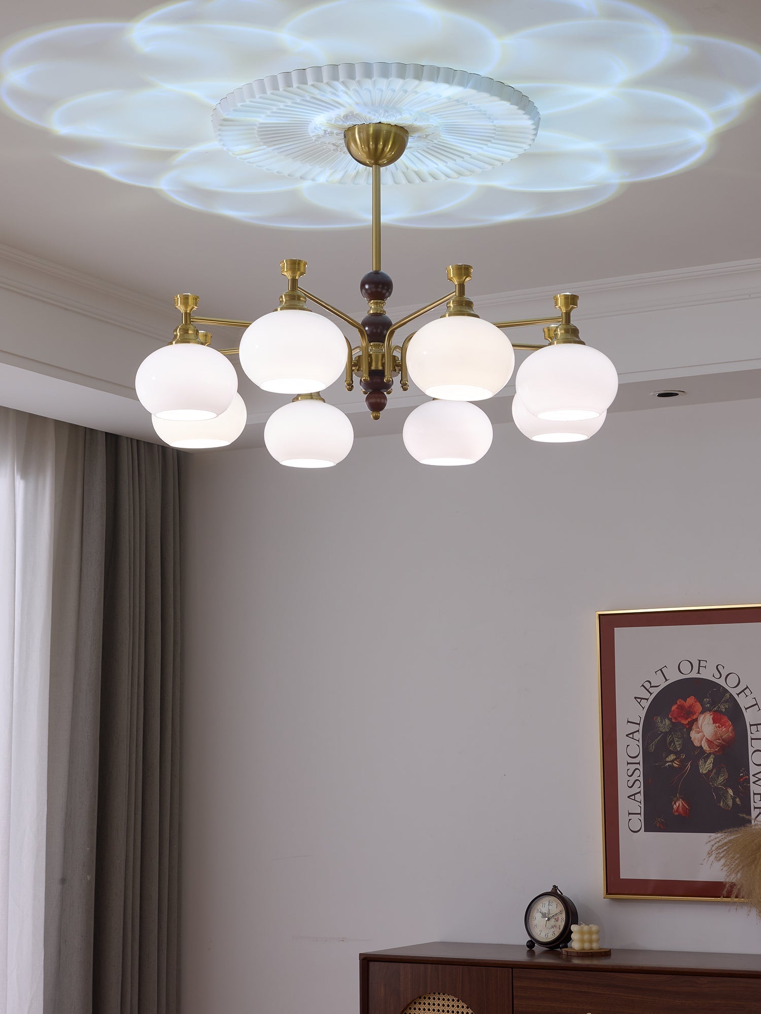 Aursolos Traditional Elegance Wood Glass Chandelier