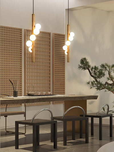 Rinenena Pendant Lamp Wooden Glass Linear