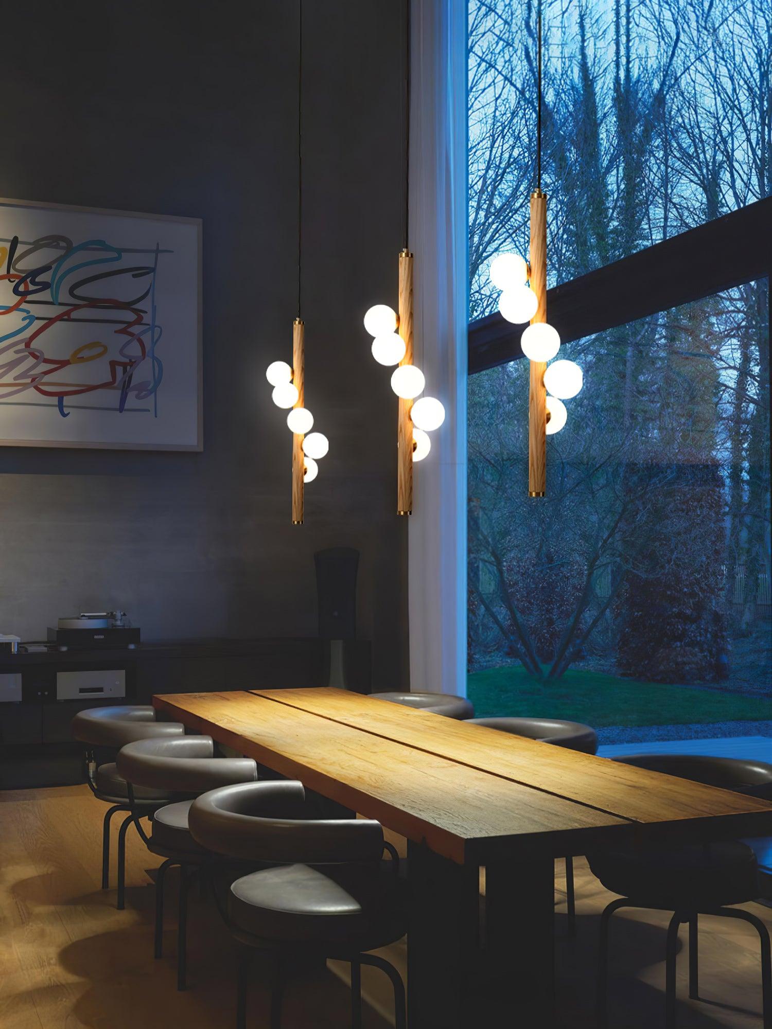 Rinenena Pendant Lamp Wooden Glass Linear