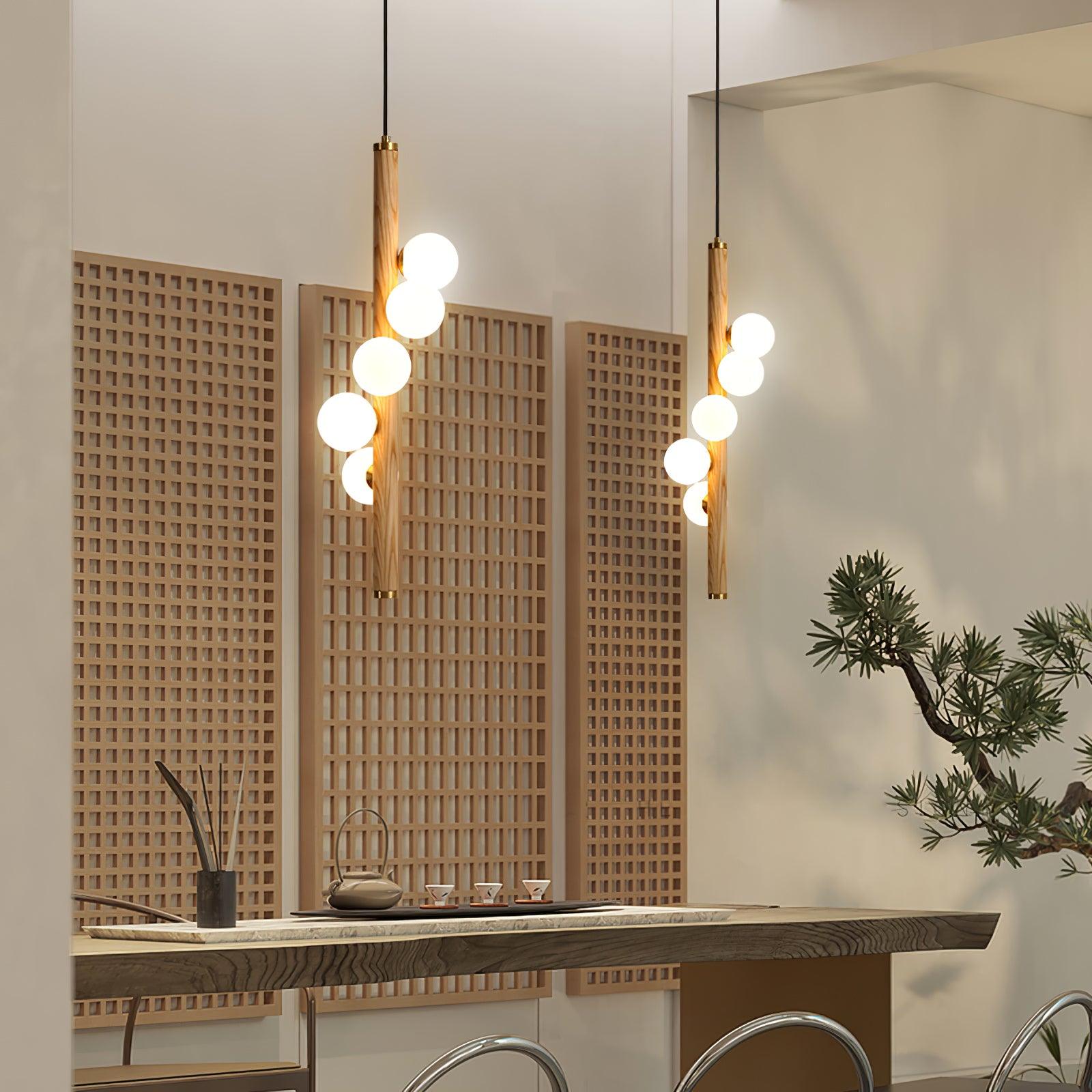 Rinenena Pendant Lamp Wooden Glass Linear