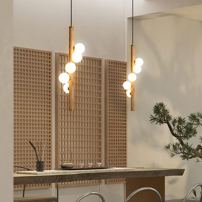 Rinenena Pendant Lamp Wooden Glass Linear