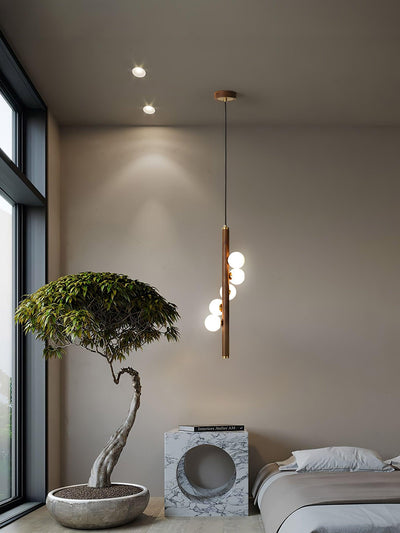 Rinenena Pendant Lamp Wooden Glass Linear