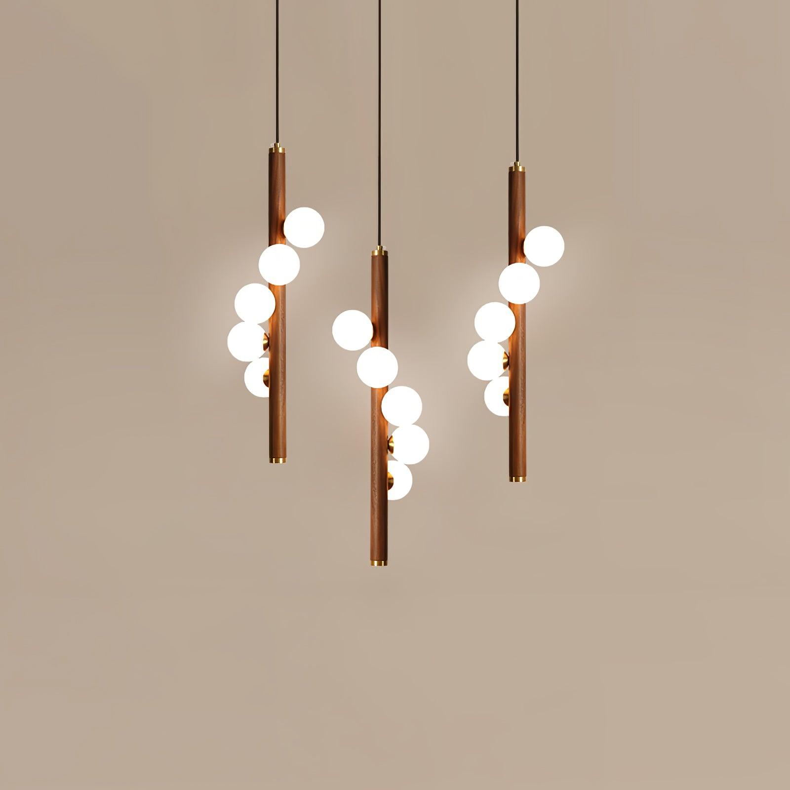 Rinenena Pendant Lamp Wooden Glass Linear