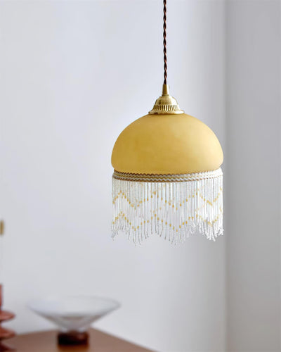 Vili Tassel Pendant Lamp Dome Fringed Beaded - Neutral Decor