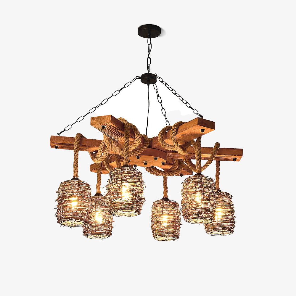 Rinoeon Chandelier Vintage Farmhouse Rattan Wooden