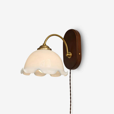 Wall Lamp Curved Arm Flower Glass Shade Plug In Vintage - Neutral Decor