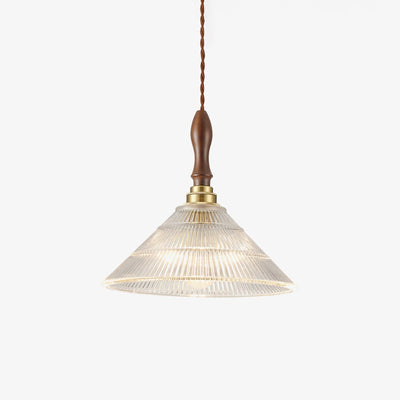 Arcara Vintage Ripple Glass Wood Pendant Lamp